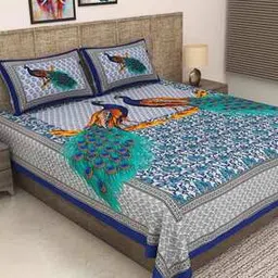 urban magic 104 TC Peacock Print Double Size Bedsheet with Pillow Cover-picture-51
