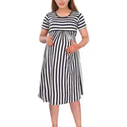 mamma's maternity Striped A-line Dress with Tie-Up-picture-37