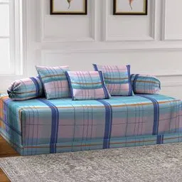 arrabi Pack of 6 Checked TC Cotton Blend Diwan Set-picture-14