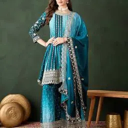 Women Embroidered Anarkali Kurta Palazzos Set with Dupatta-image-57