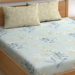 chhavi india 210 TC Leaf Print King-Size Bedsheet with Pillow Covers-picture-28
