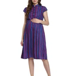mine4nine Striped Flared Dress with Mandarin Collar image 1