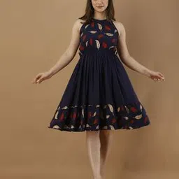 daevish Leaf Print Sleeveless Fit & Flare Dress-picture-25