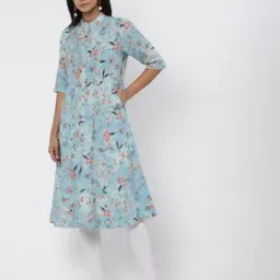 Floral Print A-line Kurta with Mask-image-43