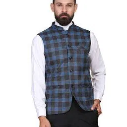 tahvo Checked Nehru Jacket with Welt Pockets-picture-37
