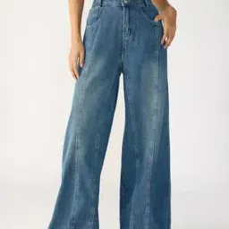 freakins Women Lightly Washed Panelled Wide-Leg Jeans-picture-28