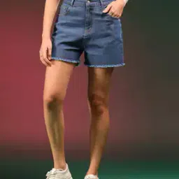 kotty Women Mid-Wash High-Rise Denim Shorts-picture-14