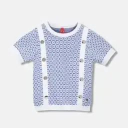 blue giraffe Geometric Top with Round Neck-picture-16