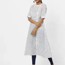 ajio Checked A-line Kurta with Embroidered Placket-picture-10