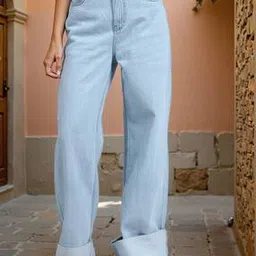 Shein Long Length Stone Wash Turn Up Hem Baggy Fit Jeans-picture-39