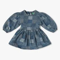 united colors of benetton Girls Patchwork Denim Fit & Flare Dress-picture-43