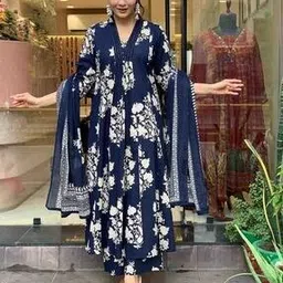 svaraa Women Floral Print Flared Kurta Suit Set-picture-44