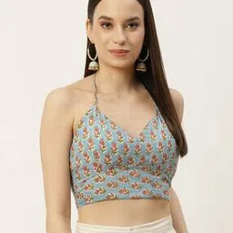 molcha by babita singh Women Floral Print Backless Blouse with Dori Tie-Up-picture-13