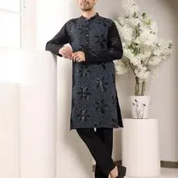 multi shades Men Embellished Regular Fit Long Kurta-picture-49