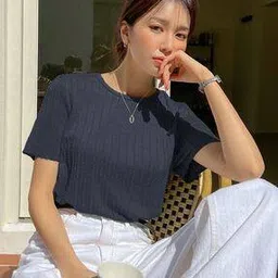 womenster Women Cable-Knit Relaxed Fit Crew-Neck T-Shirt-picture-29