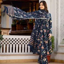 fabnex Women Floral Print Flared Kurta with Pants & Dupatta-picture-28