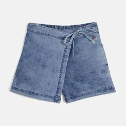 blue giraffe Girls Denim Skorts image 1