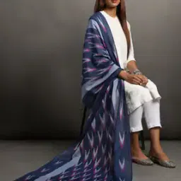 indie picks Handloom Woven Cotton Ikat Dupatta with Tassels-picture-27