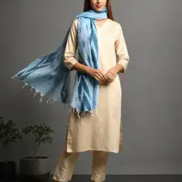 Handloom Woven Cotton Ikat Dupatta with Tassels-image-94