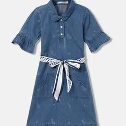 elle Girls Logo Print A-Line Dress with Tie-Up Belt-picture-39