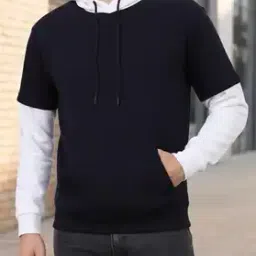 Shein Full Sleeve Contrast Layered Hoodie with Pocket-picture-16