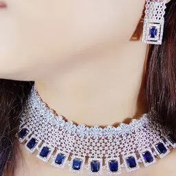 ladymania Women Silver-Plated American Diamond-Studded Necklace & Earrings Set-picture-29