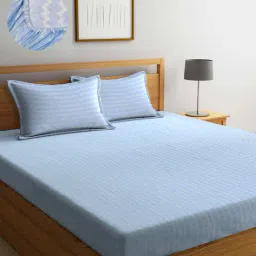 arrabi Striped Double Bedsheet with 2 Pillow Covers image 1