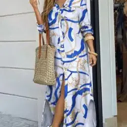 outzidr global Women Printed Shirt Dress with Spread Collar-picture-26