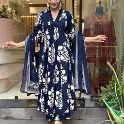 kiana house of fashion Women Floral Print Anarkali Kurta Set image 1