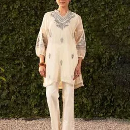 lakshita Women Embroidered Striped Chanderi Straight Kurti-picture-31