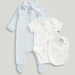 mothercare Infants Cotton Romper with Bodysuit & Bib-picture-31