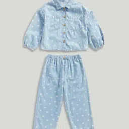 mothercare Girls All-Over Sunflower Print Denim Top & Pants Set image 1