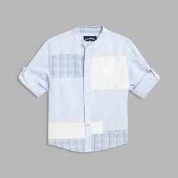 blue giraffe Colourblock Shirt with Roll-Up Sleeves-picture-25