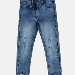 Girls Mid-Wash Distressed Regular Fit Jeans-image-20