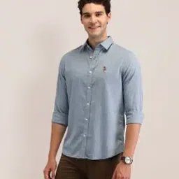 Men Tailored Fit Shirt with Logo Embroidery-image-24