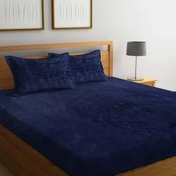 klotthe 300 TC Woolen Elastic Double Bedsheet with 2 Pillow Covers-picture-23