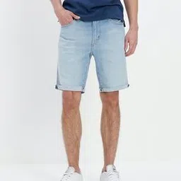 Heavily Washed Denim Shorts-image-5