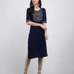 shakya designer studio Women Embroidered Straight Kurta with Bracelet Sleeves-picture-35