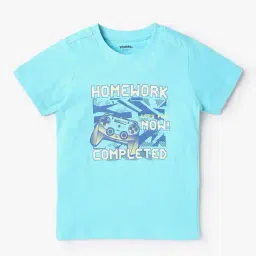 yousta Boys Core Typographic Print Relaxed Fit Round-Neck T-Shirt image 1