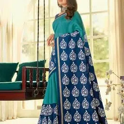 ri-wah Floral Print Saree with Contrast Border-picture-52