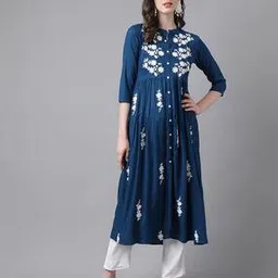 purvija kurties Chikankari Embroidered Flared Kurta-picture-30