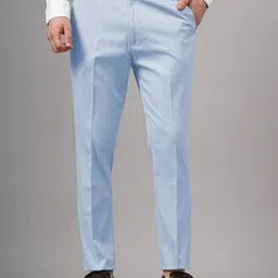 Men Flat-Front Slim Fit Trousers-image-3