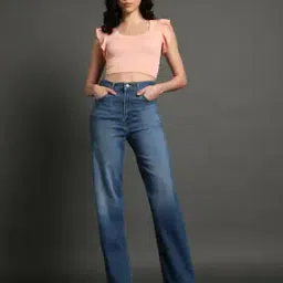 Women Mid-Wash High Rise Ribcage Straight Fit Jeans-image-6