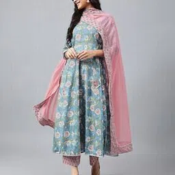 saabhi Women Floral Print Anarkali Kurta with Pants & Dupatta-picture-48