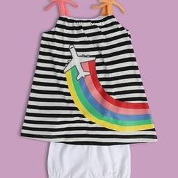 miniklub Girls Striped A-Line Dress with Pants-picture-16