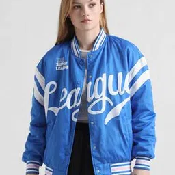 only Typographic Print Bomber Jacket with Ribbed Hem-picture-31