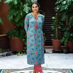 weavllite Floral Print Round-Neck Straight Kurta-picture-22