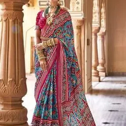 ri-wah Ikat Print Saree with Zari Border-picture-26