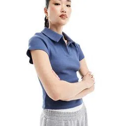 asos design Women Waffle Texture Short Sleeve Fitted Polo Top-picture-29