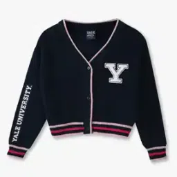 Girls Ribbed V-Neck Cardigan-image-0